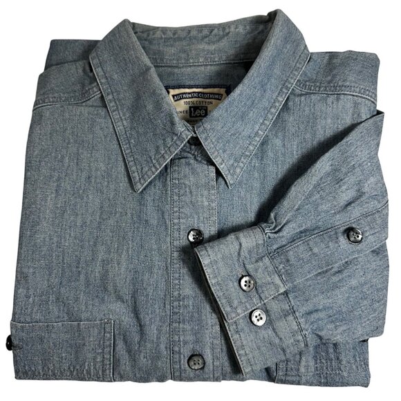 Lee Other - Lee Authentic Clothing VTG 100% Cotton Blue Chambray Button Up Shirt SZ Medium